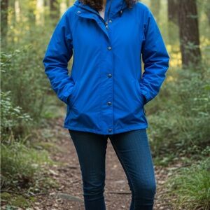Cabela’s Women's Blue Hooded rain Jacket NWOT weather proof classic